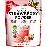 Gya Tea Co Organic Freeze Dried Strawberry Powder 1.1 lb (17.64 oz) - No Sugar Added, Non GMO, Gluten Free - Great Flavor for Milk, Baking, Drinks, Smoothies & Cakes, Vegan Friendly