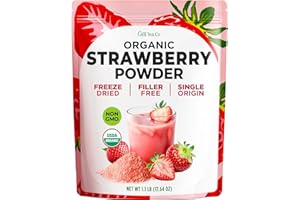 Gya Tea Co Organic Freeze Dried Strawberry Powder 1.1 lb (17.64 oz) - No Sugar Added, Non GMO, Gluten Free - Great Flavor for Milk, Baking, Drinks, Smoothies & Cakes, Vegan Friendly
