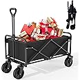KOMSURF Collapsible Folding Utility Wagons, Foldable Cart with Wheels, Grocery cart on Wheels, Apartment cart, Trolley cart for Garden, Shopping and Beach Outdoor Use