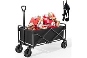 KOMSURF Collapsible Folding Utility Wagons, Foldable Cart with Wheels, Grocery cart on Wheels, Apartment cart, Trolley cart for Garden, Shopping and Beach Outdoor Use