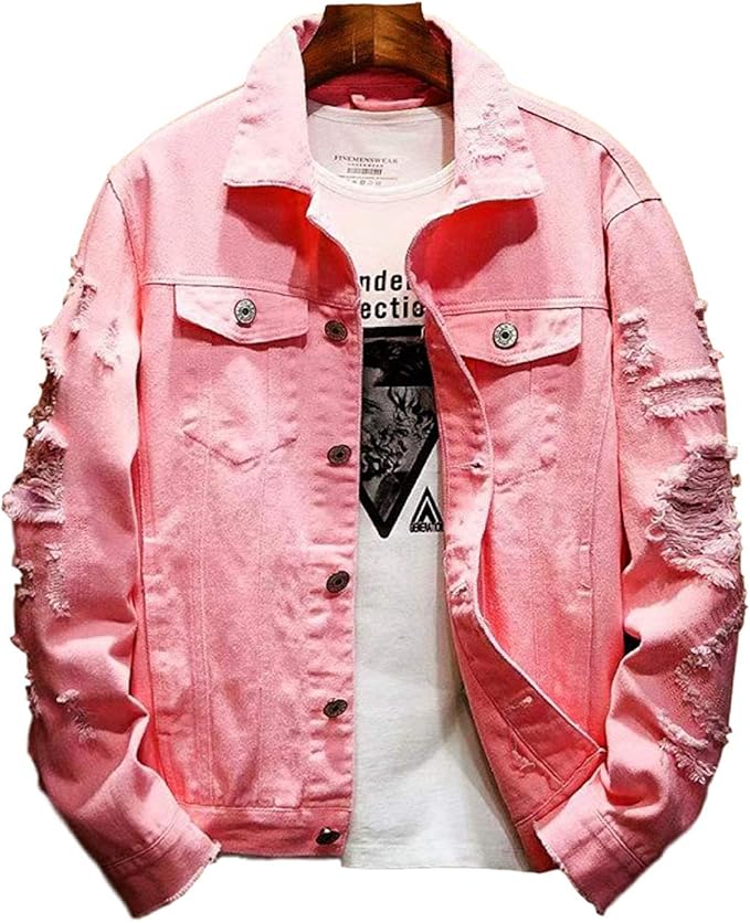 Myou メンズ デニムジャケット ジージャン ダメージ加工 ジャンパー 秋 春 アウター ブルゾン ピンク ブラック カジュアル 大きいサイズ コート ジャケット 通販 Amazon