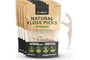 GOECOVITA Unflavored Biodegradable Floss Picks - Natural Straw Wheat Handle | Thin & Durable Thread for Tight Gaps! | Dental Flossers for Adults | Gentle on Gums & Teeth | Eco Friendly, Vegan (200 Pack)