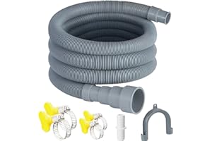Elyfree Washing Machine Drain Hose, 6 Feet Universal Dishwasher Drain Hose Extension Kit Corrugated Washer Hoses, 7 PCS Set with 4 Clamps & 1 U-Bend Hose Holder