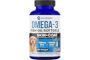 Omega 3 Fish Oil for Dogs – Dog Fish Oil Supplement for Shedding, Dry Skin, Itching, Joint Support – Skin & Coat Health – 180