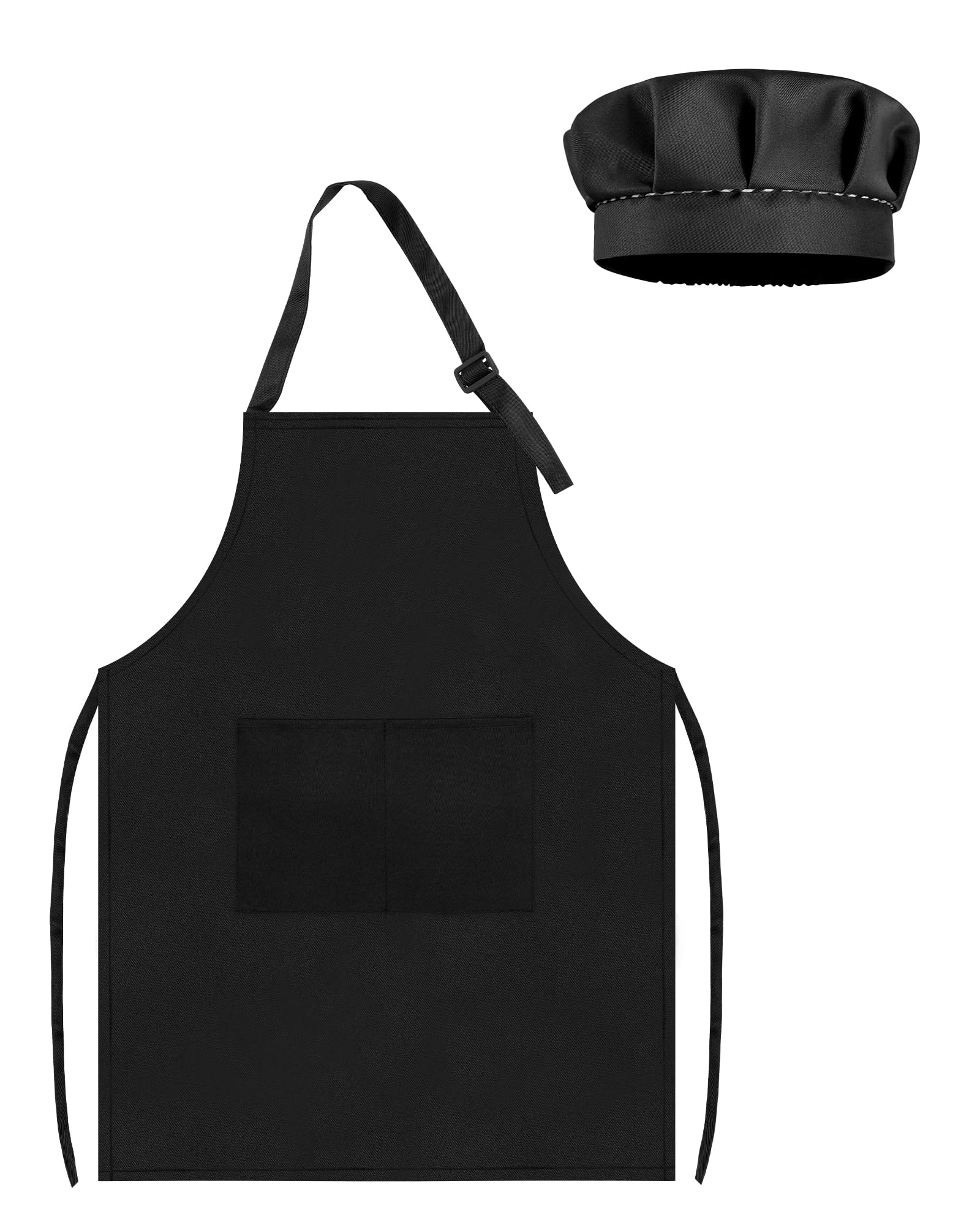 TOPWAYS Kids Apron and Chef Hat Set Black, Adjustable Toddle Chef Apron Outfit, Kitchen Apron for Baking Cooking Painting, Artist Dress with Two Pockets for Age 3 to 6 Years Kids(M 3 to 6 years) — image 1