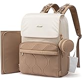 LOVEVOOK Diaper Bag Backpack, Baby Travel Bags for Boys & Girl, Toddler Waterproof Diaper Bag w/Changing Pad (Beige khaki, 15.6''-Small)