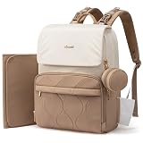 LOVEVOOK Diaper Bag Backpack, Baby Travel Bags for Boys & Girl, Toddler Waterproof Diaper Bag w/Changing Pad (Beige khaki, 17.3''-Large)