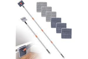 Baseboard Cleaner Tool with Long Handle - ROKOXIN Cleaning Tools Mop for Baseboard Molding Duster, Ceiling Wall Window Cleaner with 6 Reusable Microfiber Mop Pads