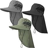 Cuffbow 3 Pcs Sun Hat for Men Women with Neck Flap Breathable Wide Brim Bucket Hat UV Protection UPF 50+ Fishing Hiking