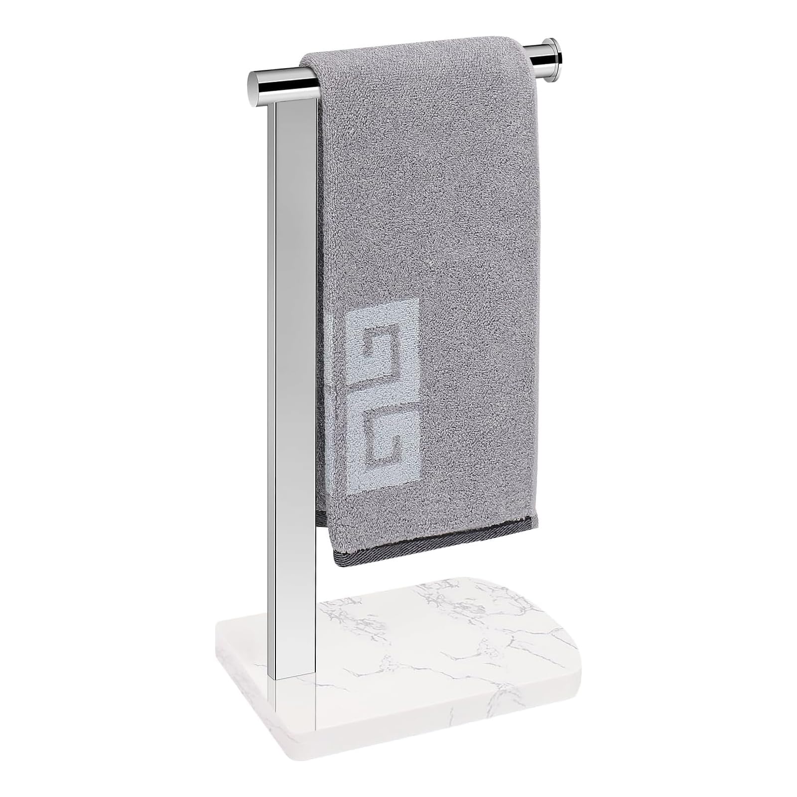 Photo 1 of NearMoon Hand Towel Holder with Balanced Marble Base, 304 Stainless Steel Stand Towel Ring L Shape Hand Towel Rack Free-Standing Towel Bar for Bathroom Kitchen Countertop (Single Rod, Chrome)