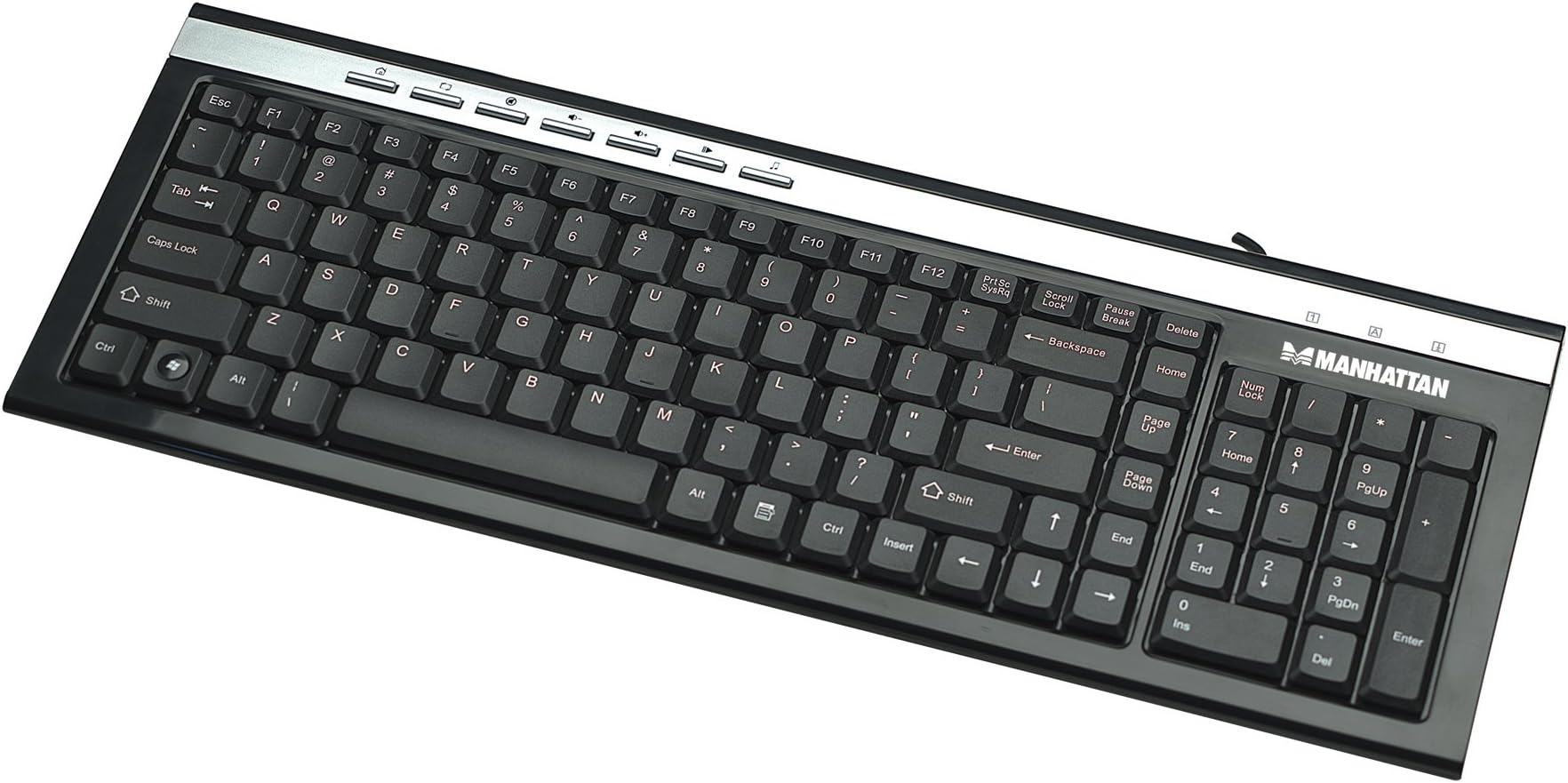 Manhattan Ultra Slim Multimedia USB Keyboard with 7 Multimedia Hotkeys (177528)
