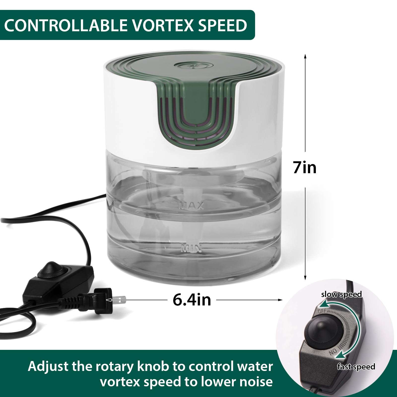 Water Air Purifiers for Home, Quiet Variable Speed Water Based Air Purifier with 7 Color Night Light, Air Washer Humidifier for Home, Bedroom, Office, Pet Odors