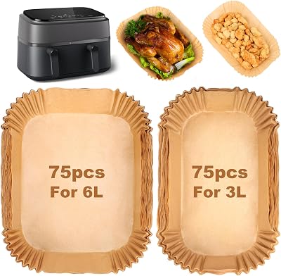 BYKITCHEN Air Fryer Liners 150pcs for Dual/1 large 1 small baskets
