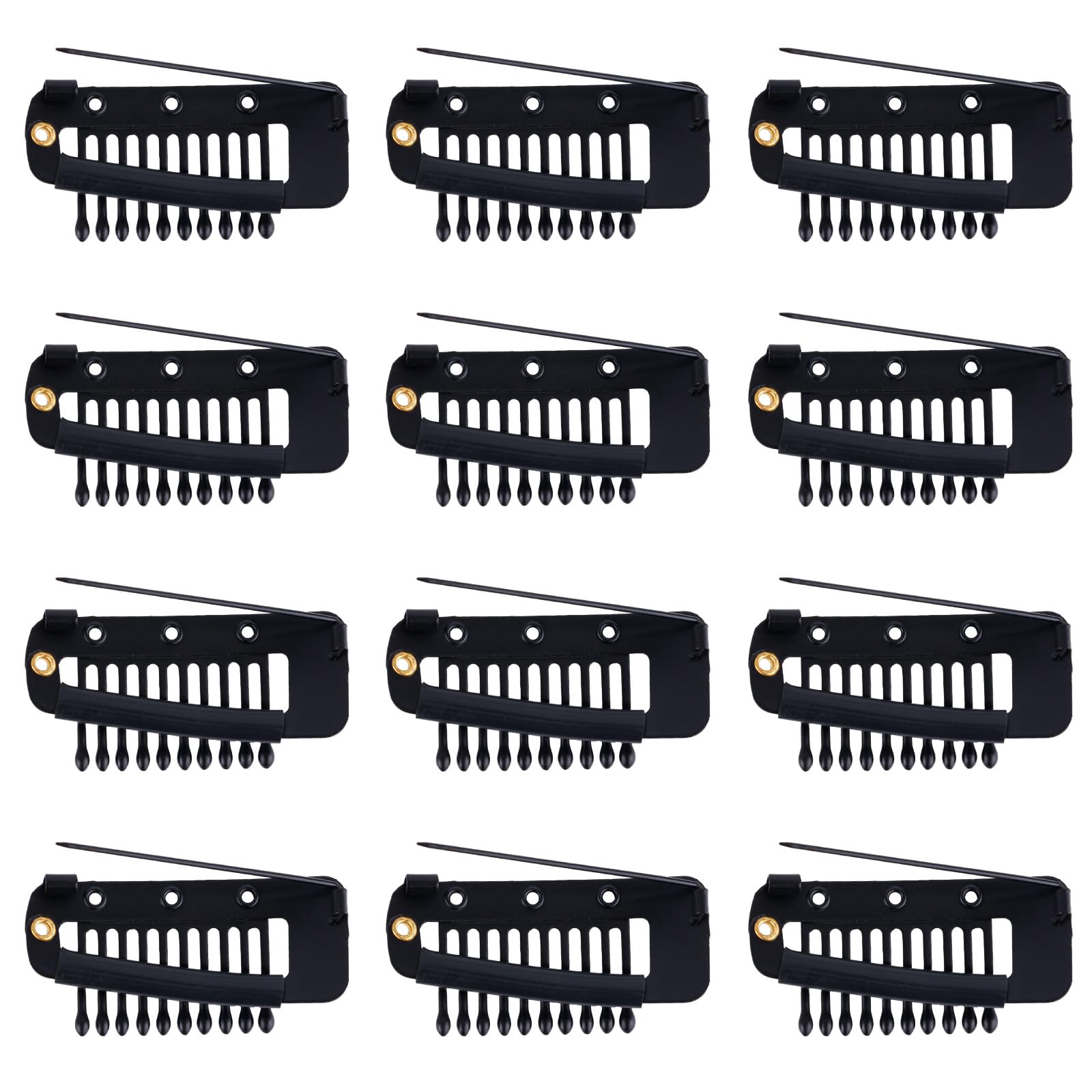 12pcs Wig Clip with Safety Pins, 10-Teeth Hair Extension Clips Invisible Strong Chunni Grip Dupatta Setting Clips for Girls Women Wig Headscarf Hijab & Tikka (Black) — image 1