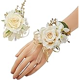 Meldel Champagne Corsage and Boutonniere Set,Boutonniere for Men,Groomsmen and Groom Boutonniere for Wedding,Rose Wrist Corsages Bracelets for Mother of Bride,Bridesmaids,Girls,Women,Prom,Homecoming