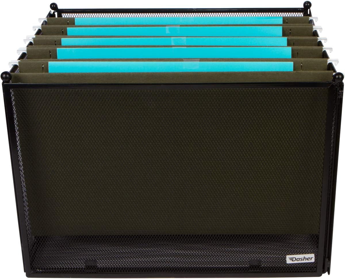 Hanging File Organizer Mesh Box - File Organizer Box Supports Letter Sized and Legal Sized Hanging Folders, Modern Black Metal Mesh Hanging File Crate, Collapsible File Organizer for Home or Office : Office Products