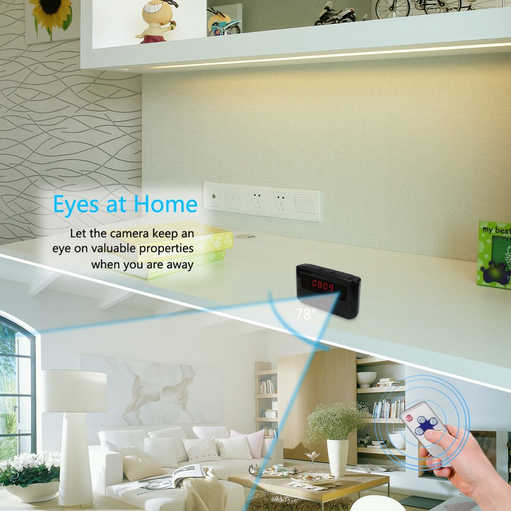 Littleadd Hidden Camera Alarm Clock 1080P Full HD Spy Camera Motion Detection Activated Loop Video Recording Remote Control Security Camera Nanny Cam