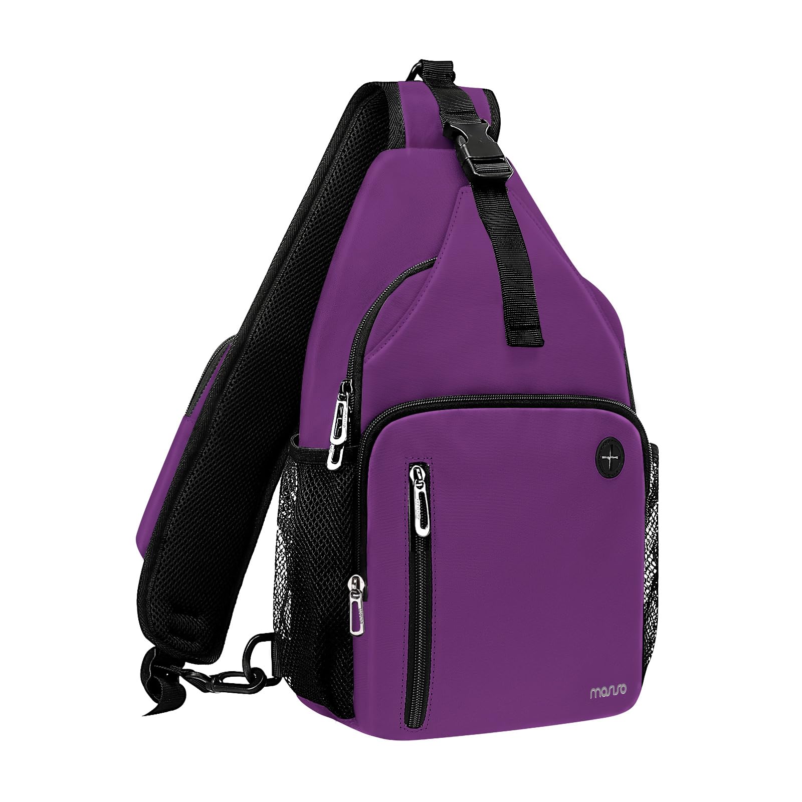 MOSISO Sling Backpack Bag, Crossbody Shoulder Backpack Travel Hiking Daypack Chest Bag with Front Square Pocket&USB Charging Port, Plum