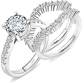 GAUDALGEM Moissanite Bridal Ring Sets for Women,3ct Round Cut D Color VVS1,S925 Sterling Silver with 18K White Gold Plated Engagement promise anniversary Wedding Bands Valentine's Day Gift(size 4-11)
