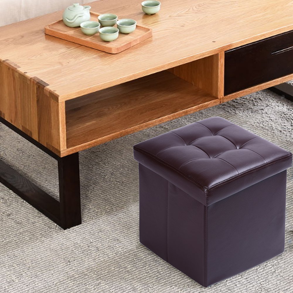 15 Storage Ottoman Folding Stool Collapsible Cube Faux Leather Coffee Table Foot Rest Seat Clutter Toys Collection Brown Kids Furniture Room Decor Kids Furniture Visitdnipro Com
