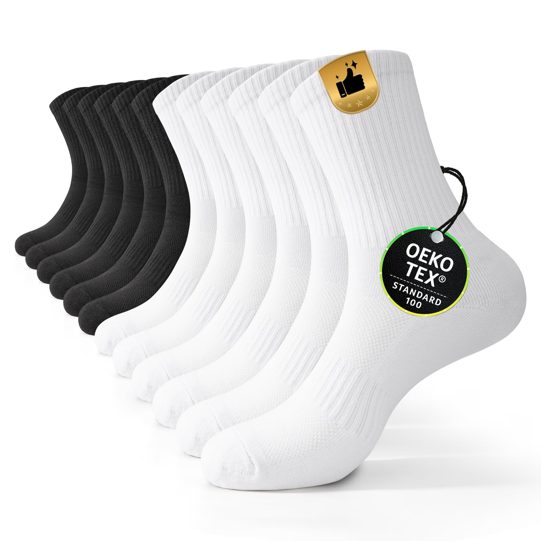 FALARY Sportsocken Socken Herren Damen,Tennissocken Atmungsaktive Baumwollsocken Laufsocken 6 paar, Schwarz Weiß 39-42