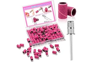 Haozher 80 Pcs Nail Drill Bits, Sanding Bands for Nail Drill Bits Nail Tech, Professional 180 Fine Grit Nail File Sanding Bands with 3.1mm Mandrel Bit for Acrylic Nails Gel Removing Manicures Pedicure