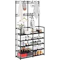 UDEAR 5-Tier Coat and Shoe Rack, Entryway Coat Rack with 8 Hooks, Double Row Shoes Organizer for Living Room, Bedroom, Office