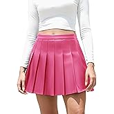 Easisim Womens Faux Leather Mini Skirt High Waisted A-line Skater Short Pleated Skirts