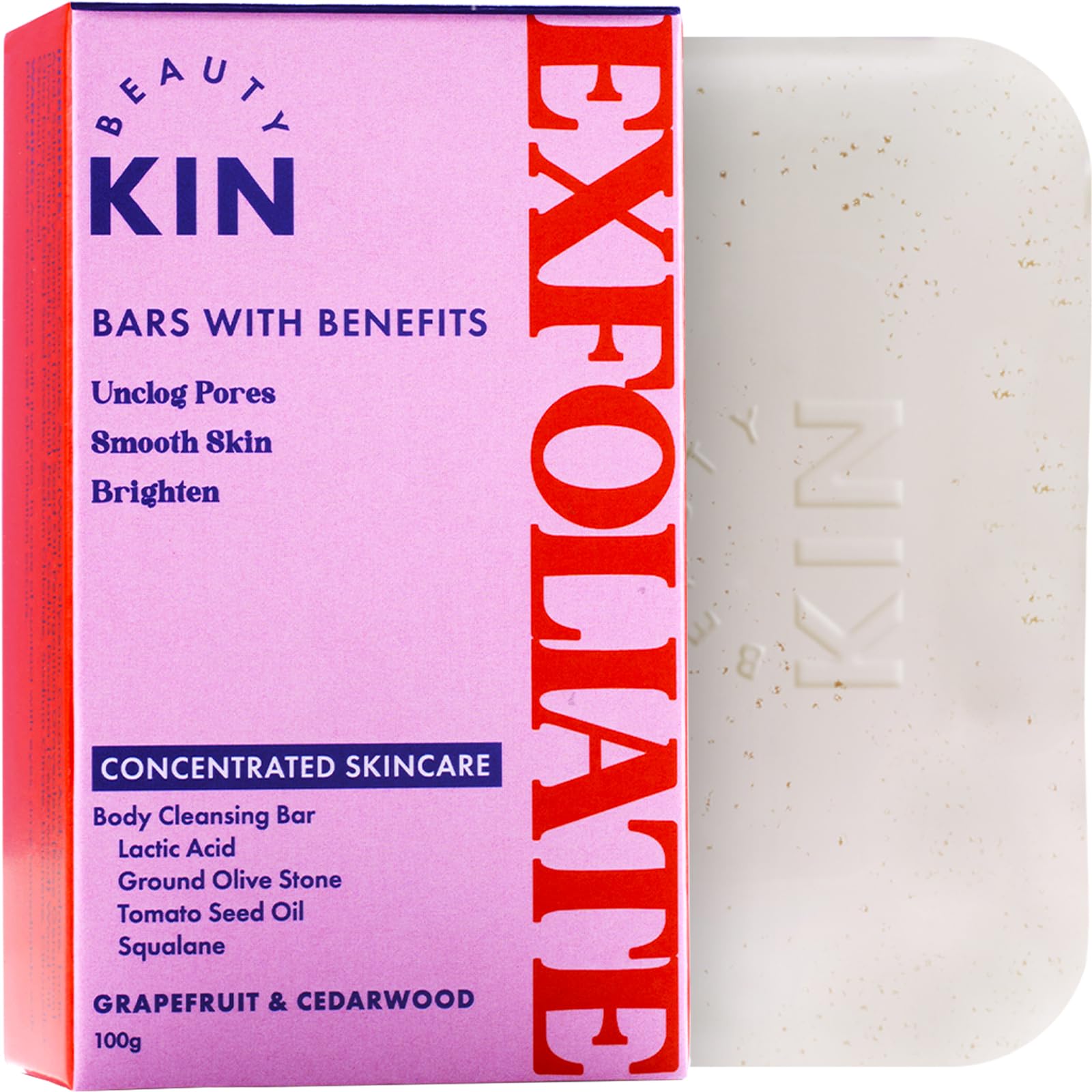 Beauty Kin Exfoliating Body Wash Cleansing Bar for Dull Dry Skin w/Lactic Acid & Squalane for Keratosis Pilaris Treatment - Ingrown Hairs - Dead Skin Removal Scrub - Paraben Free Vegan Soap Bar