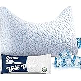 King Cooling Side sleeper pillow for adults, Curved neck support pillow for neck and shoulder pain Relief, Adjustable Shredded Memory Foam Bed Pillow 1 Pack with Additional Foam Fill Included (White)