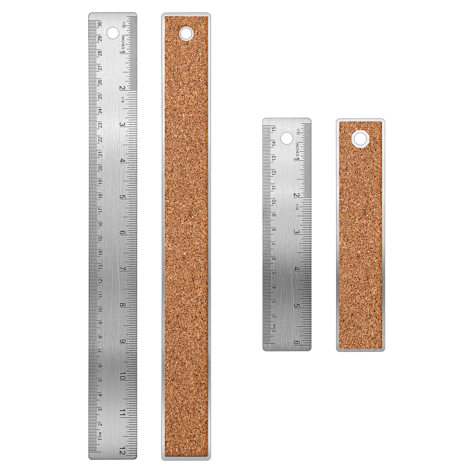 2 Pcs Cork Backed Ruler Stainless Steel Ruler, 6 Inch 12 Inch Straight Edge Rulers Non-Slip Metal Rulers with Inch and Centimeters for School Office Drawing Engineering(6 Inch + 12 Inch)