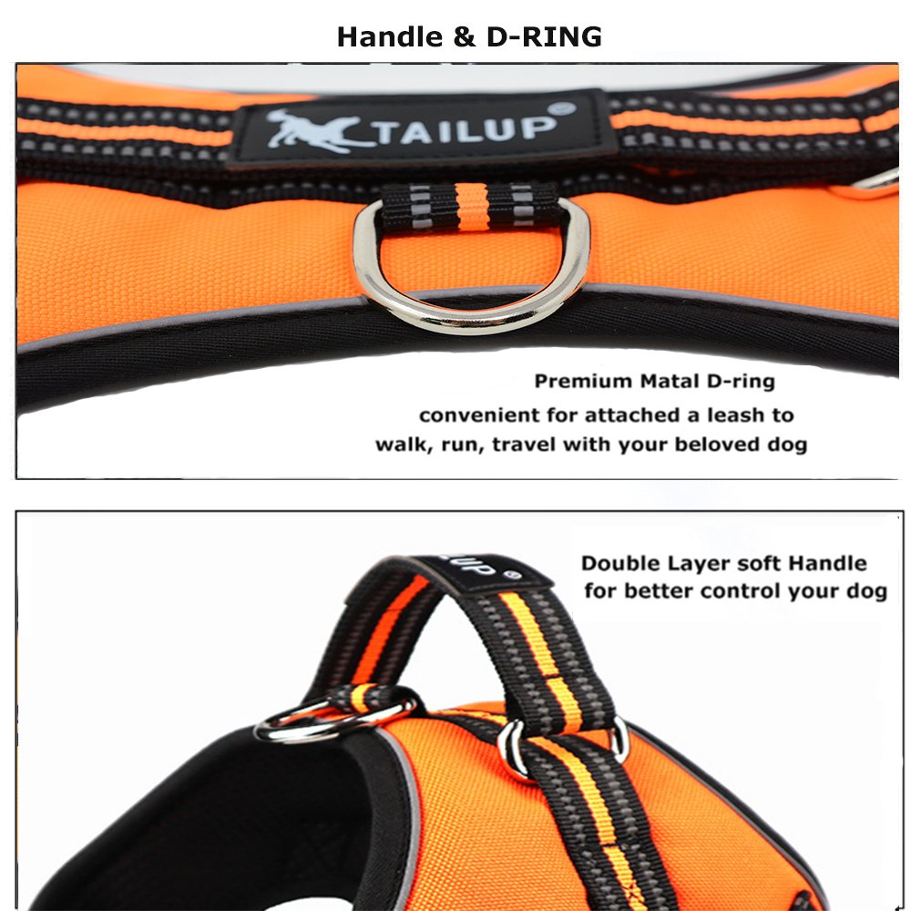 Santune Dog Harness Vest No Pull Adjustable Heavy Duty Oxford 3M Reflective Safety Pet Harnesses with Handle for Small Medium Large Dogs Walking Traveling Training (Orange, L)