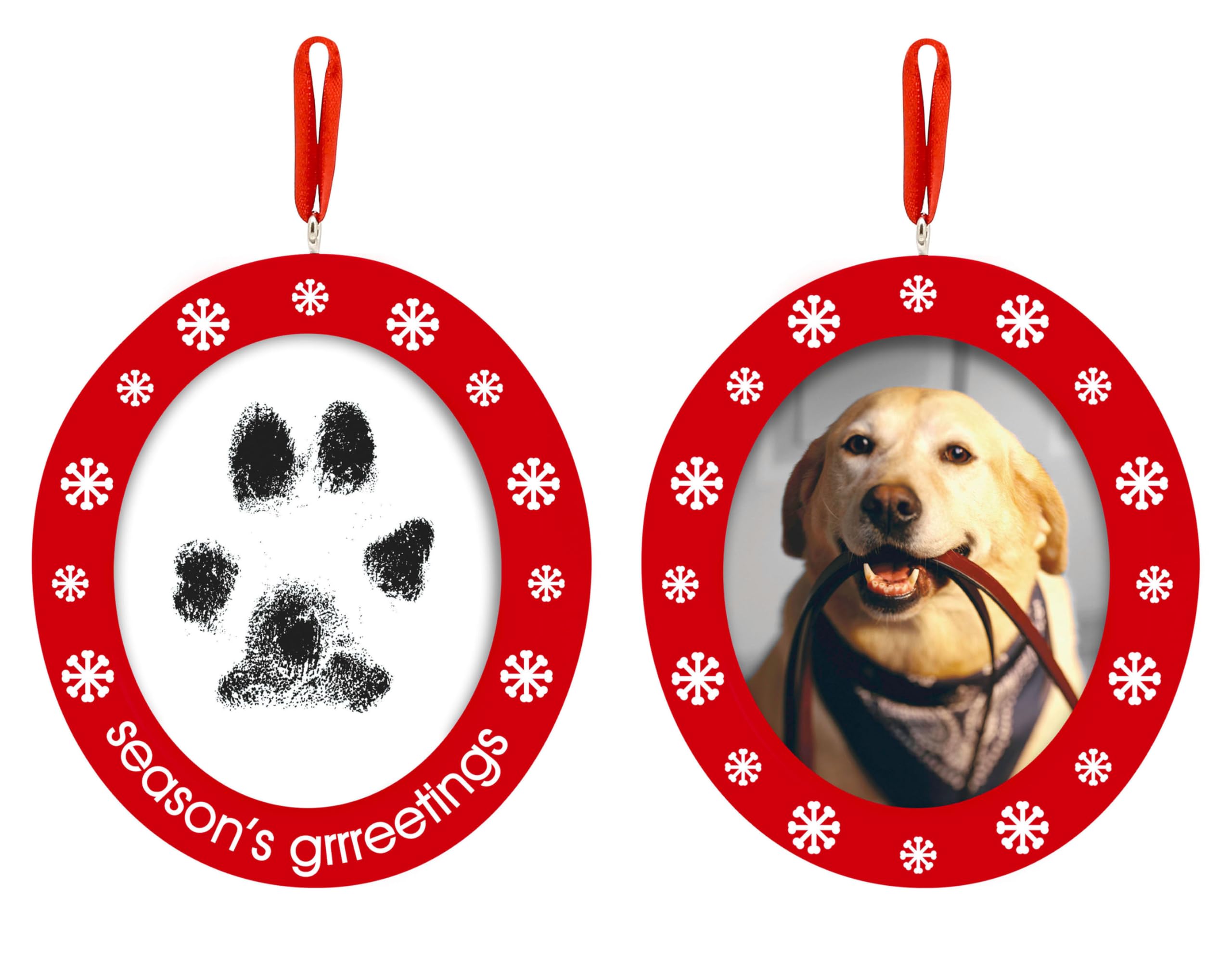 Pearhead Christmas Pawprints Double-Sided Photo Ornament – DIY Pet Keepsake for Dogs or Cats, Season’s Grrreetings Holiday Tree Decoration with Clean-Touch Ink Pad