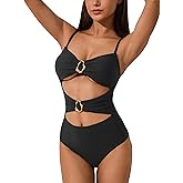 Luna & Sun Women Monokini Swimwear Metal Ring Detail Cut Out One Piece Bathing Suit Beachwear Swimsuit