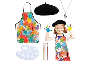 Matiniy 6 Pcs Artist Costume Accessories Set Include Black Beret Hat,Colorful Footprint Apron,Painting Brush Drawing Board