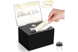 AFOROEOA Black Acrylic Donation Box with Lock, Safe suggestion Box with Sign Holder 100pcs Raffle Tickets Cards Clear Ballot Box Collection Box Tip Jars Drawing Box for Vote Card Donation, 6x4.3x4inch