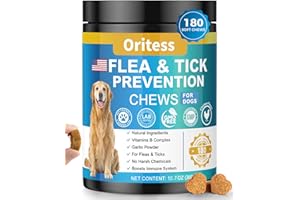 ORITESS Flea and Tick Prevention for Dogs, 180 Soft Chews Natural Dog Flea and Tick Chewables Oral Flea Supplement for Dogs, Puppy Flea Support - All Breeds & Ages - Chicken Flavor