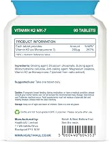 Health4All Vitamin K2 MK7 200mcg 90 Tablets UK Made Natto Vegan view 8