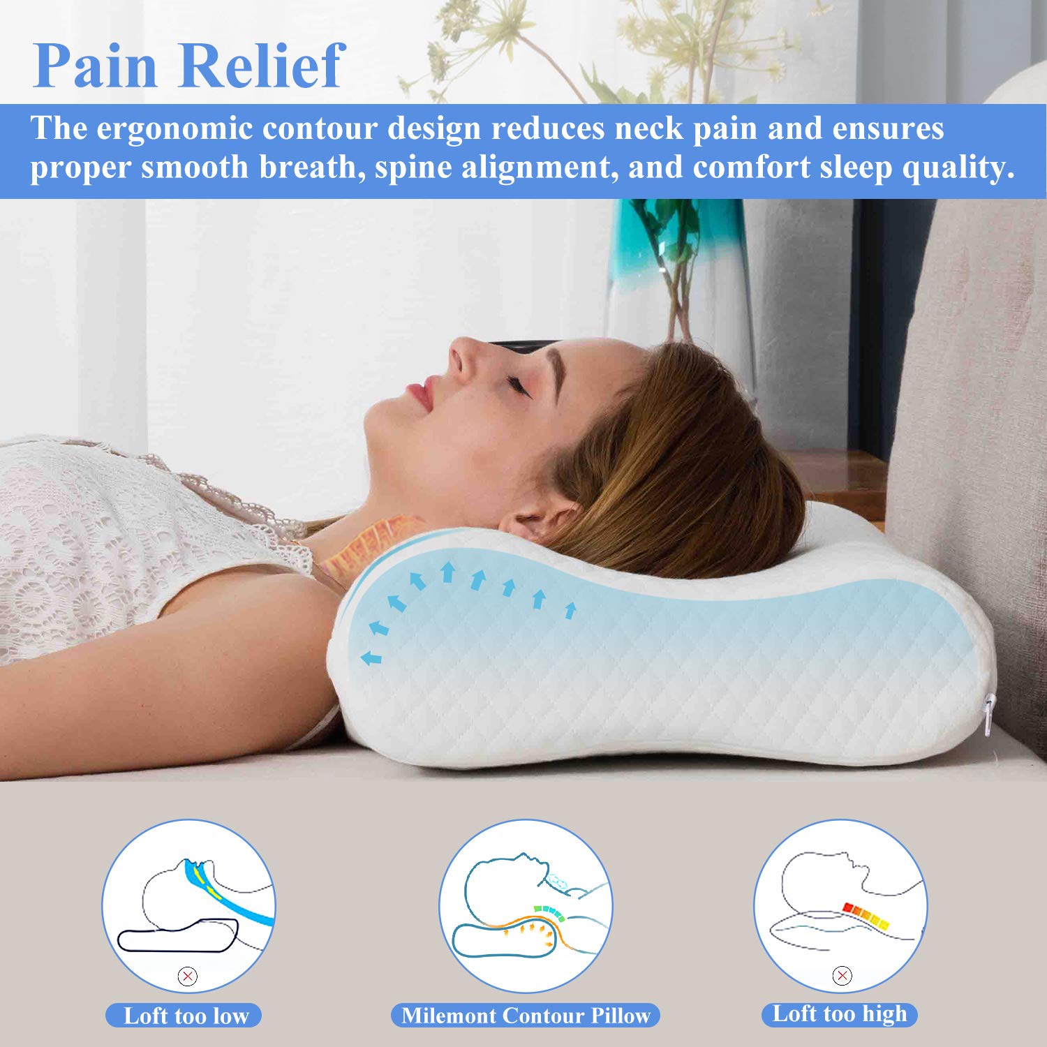 Milemont Memory Foam Pillow, Bed Pillow for Sleeping, Adjustable Contour Pillow for Neck Pain, Neck Support for Back, Stomach, Side Sleepers, Orthopedic Cervical Pillow, CertiPUR-US