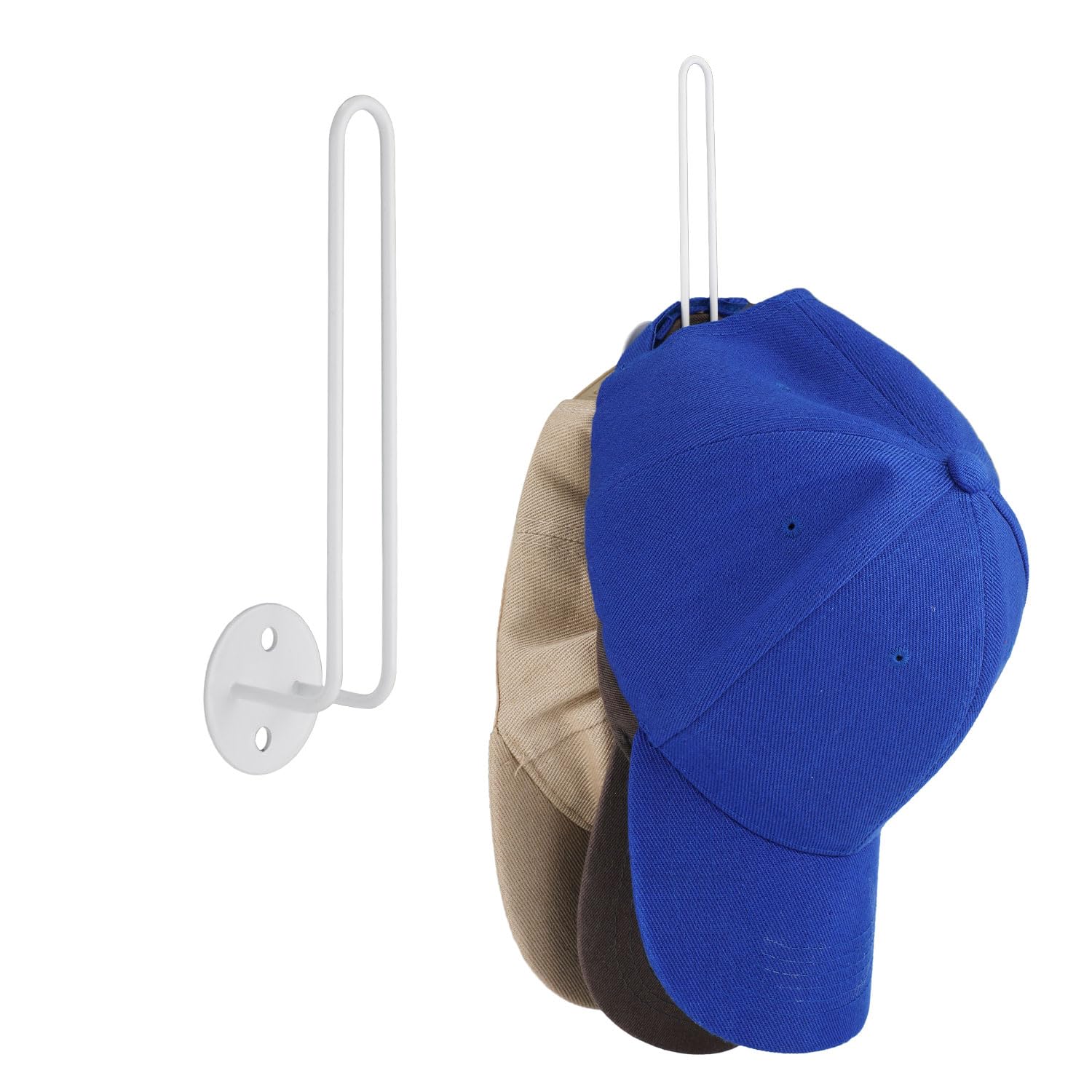 NQEUEPN 2pcs Hat Racks for Baseball Caps, Metal Cap Organizer Hat Storage Holder Hat Hanging Hooks Wall Mount Cap Hanger for Door, Bedroom, Closet, Wall Drilled to Display (White)