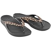 LightFeet Women Arch Support Flip Flops for Plantar Fasciitis Leopard Print