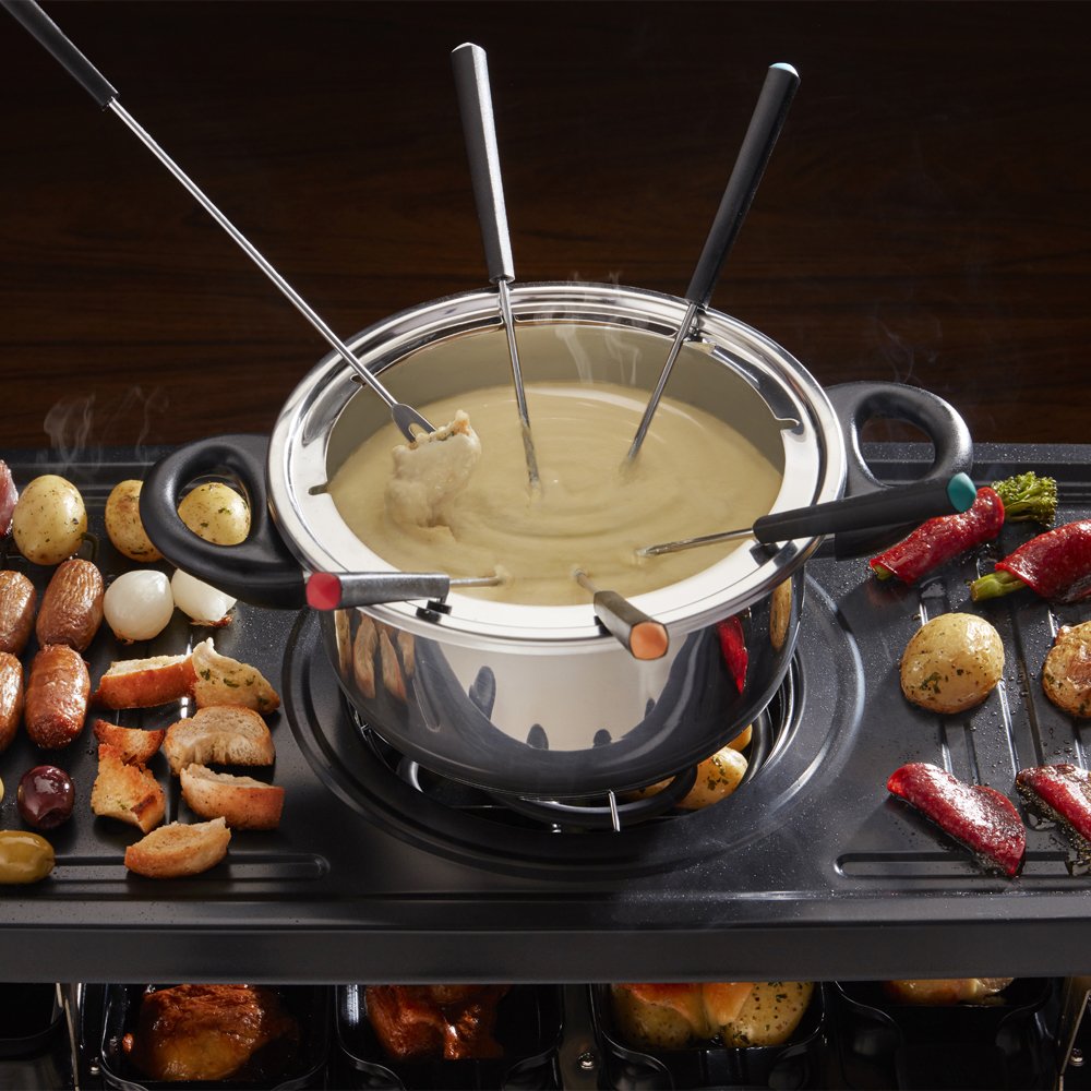 Traditional Raclette Grill Fondue Set, NonStick Top for Healthier