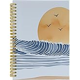 BESERH Coastal Beach Notebook, Watercolor Ocean Wave Sunset Journal, Modern Aesthetic Notebook Journal for Women, Beach Office Decor, Spiral Notebook 5.5x8.3 with 164 Pages