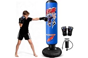 NIBBaNACAL Punching Bag for Kids 8-12, 63" Ninja Inflatable Boxing Bag with Gloves, Kids Punching Bag Gifts for Boys & Girls, 5-in-1 Boxing Set for Practicing Karate & Taekwondo