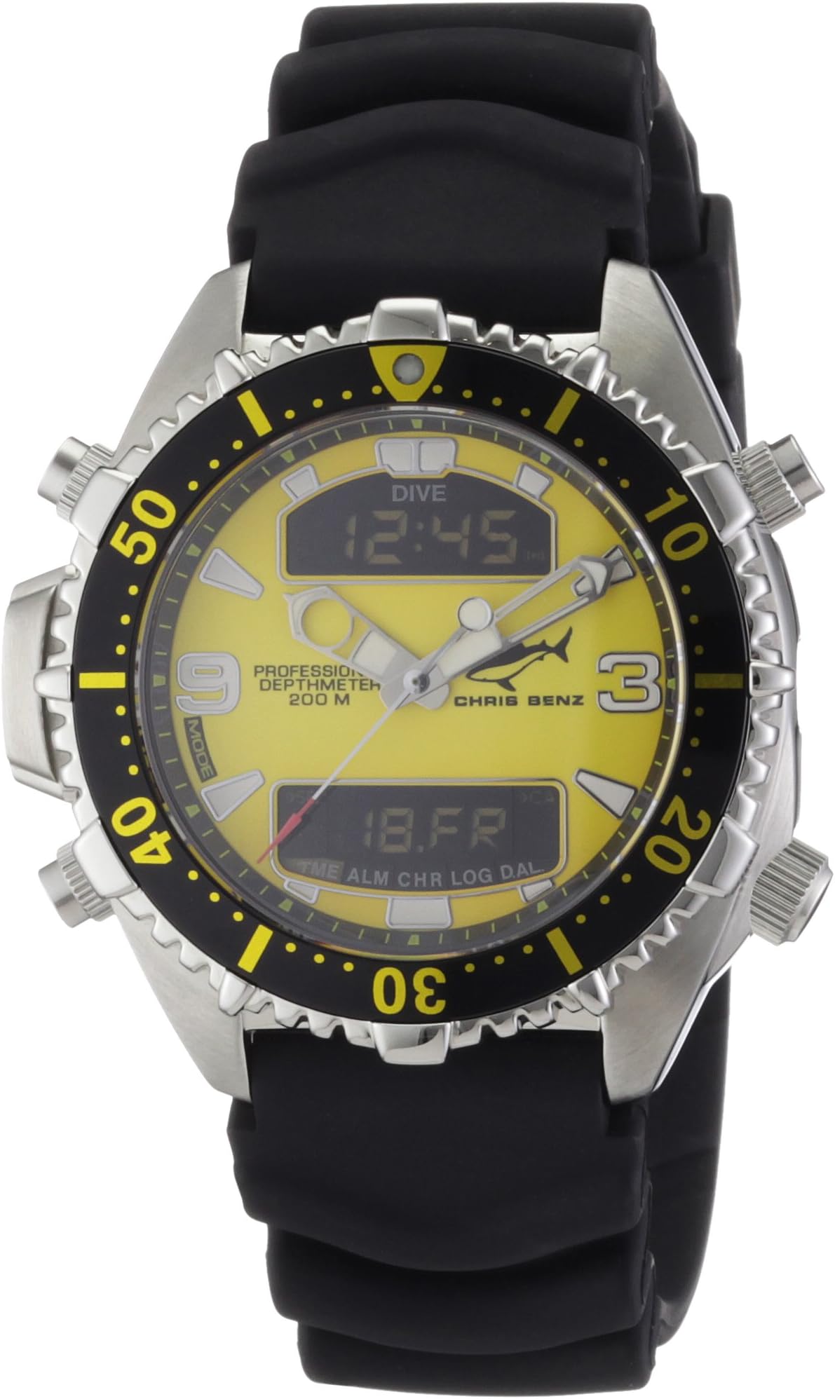 Chris Benz Men's Quartz Watch CB-D-YELLOW-KB with Rubber Strap
