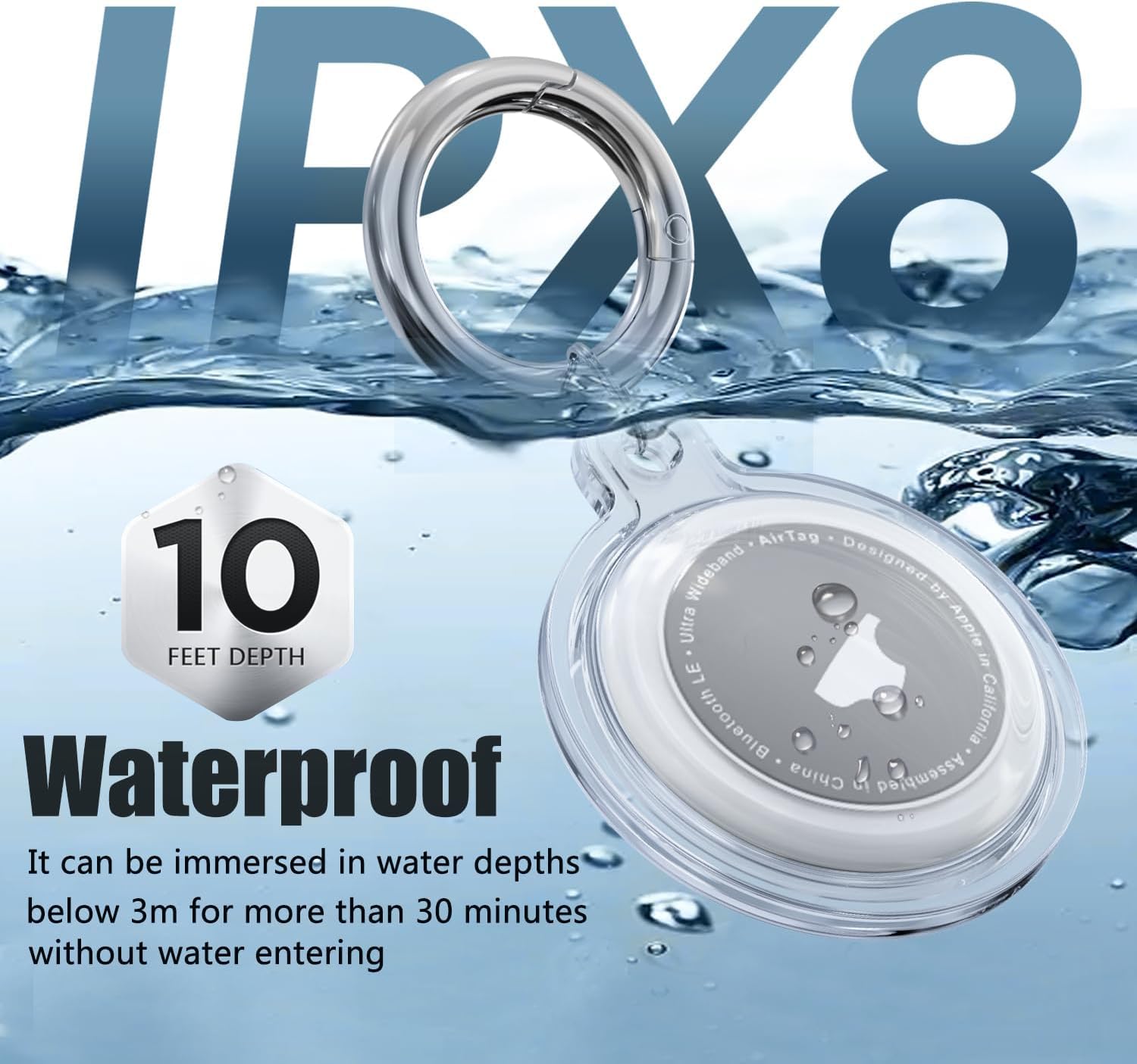 Galafoki Waterproof 4 Pack Compatible with Apple AirTags Holder, Clear Air Tags-4 Pack Air Tags Case with AirTags Keychain for Kids Dog, Pet,Car Keys, Luggage-Purle+Pink+Blue+Purple+Black+White