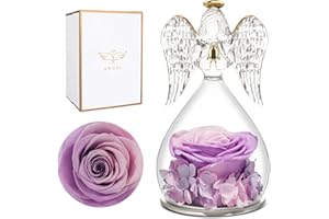Miofula Preserved Flower Rose Birthday Gifts for Mom, Mom Gifts for Mothers Day from Daughter, Glass Angel Figurines with Forever Real Rose Gifts for Her Grandma Wife on Anniversary