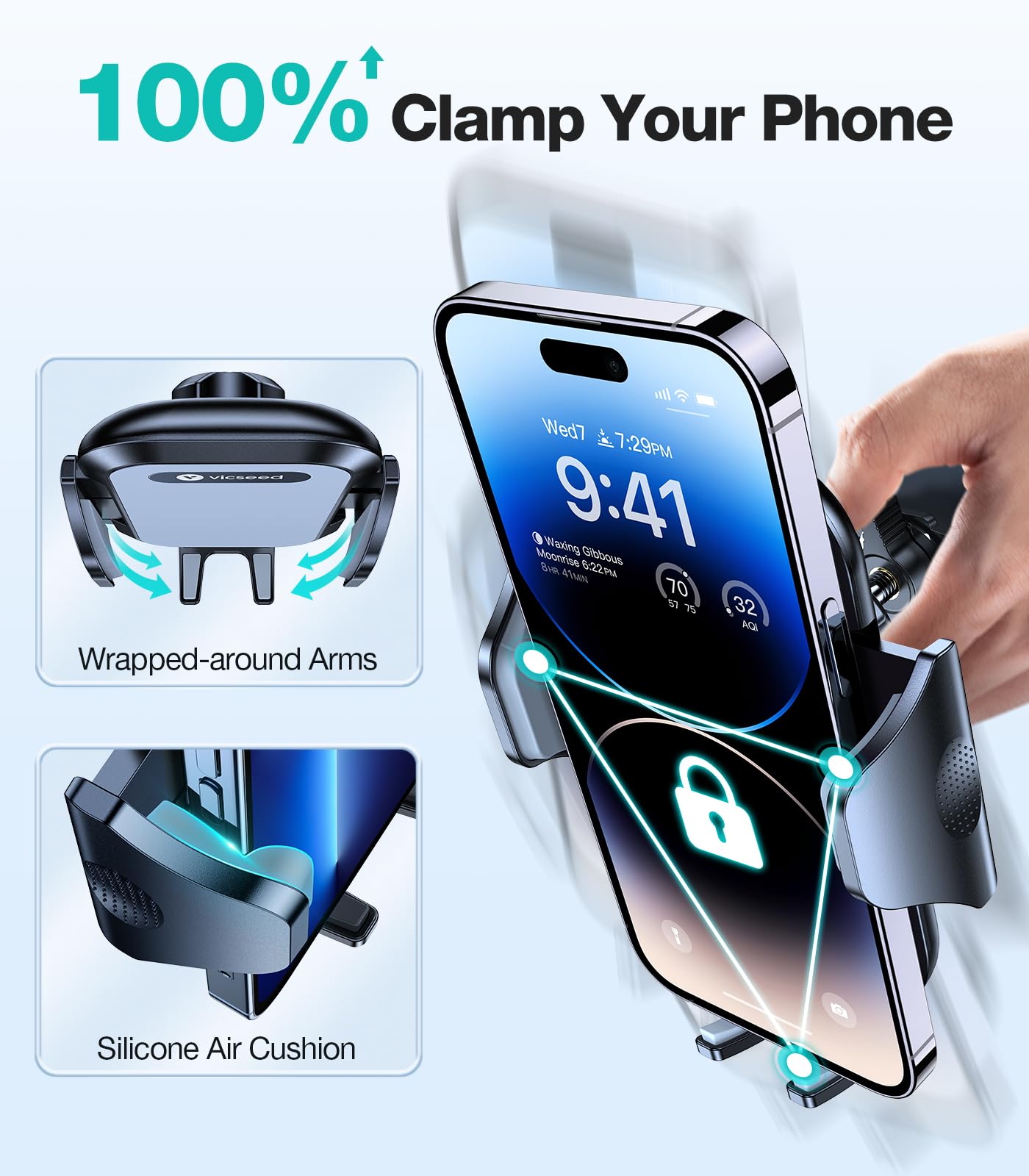 VICSEED Upgrade Ultra Stable Car Phone Holder Mount【Double Lock Metal Clip】 Universal Air Vent Phone Mount,Mobile Cell Phone Holder for Your Car,for iPhone 17 Pro Max 16 and All Phone
