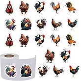 Rooster Stickers (500pcs), 10 Sheets Aesthetics Cartoon Decal Roll Self Adhesive Seals for Birthday Party Decoration Water Bottle Laptop Scrapbook Cards Envelope