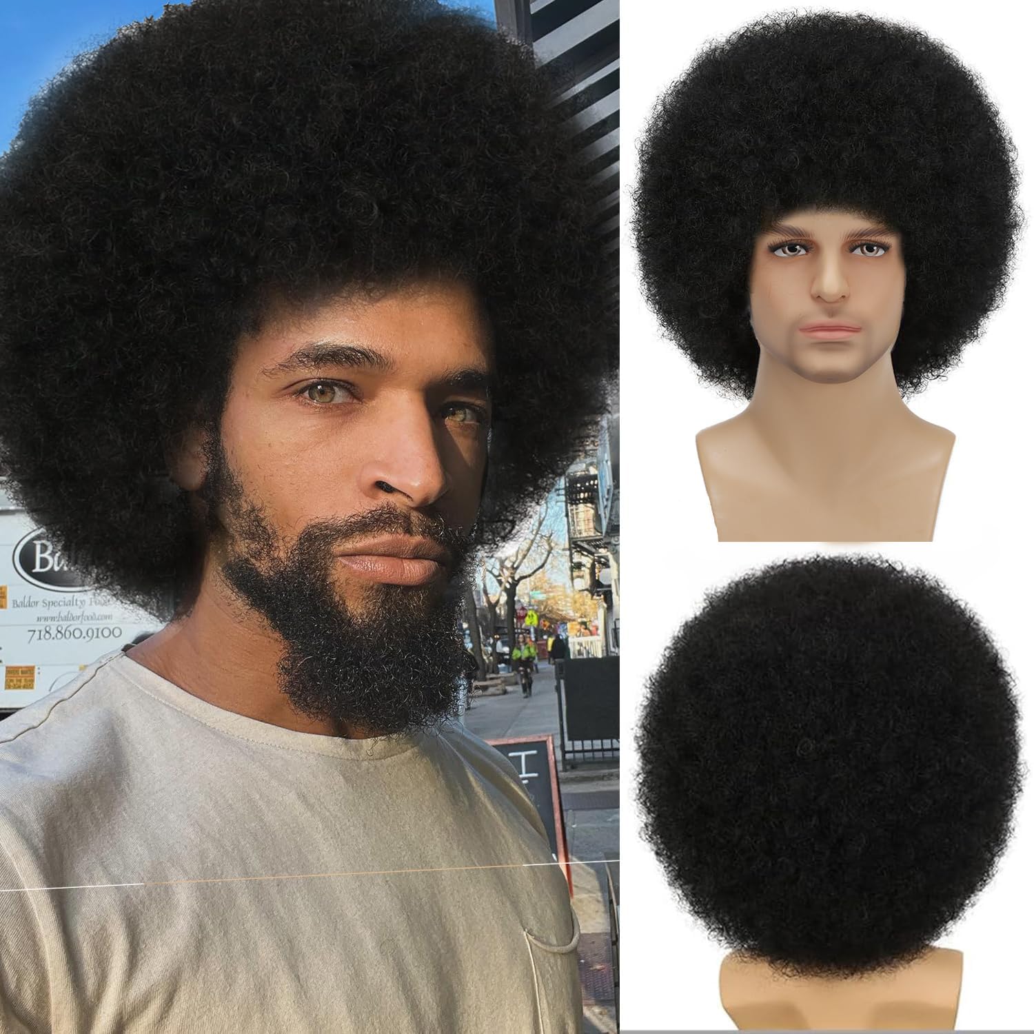 Photo 1 of Sabosi Afro Wig for Men Short Fluffy Hair 70s Rock Disco Wigs for Male,Rocker Costume Mens Wigs Natural Looking Synthetic Hair for Halloween Party Daily Use